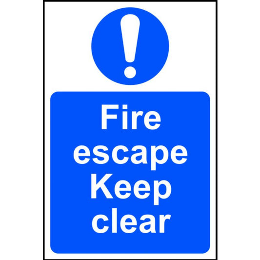 PVC SELF ADH SIGN 300mm WIDE x 200mm FIRE ESCAPE KEEP CLEAR 0158