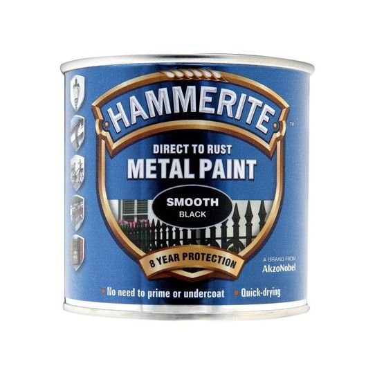 HAMMERITE 250ml SMOOTH FINISH DIRECT TO RUST METAL PAINT BLACK 5084863