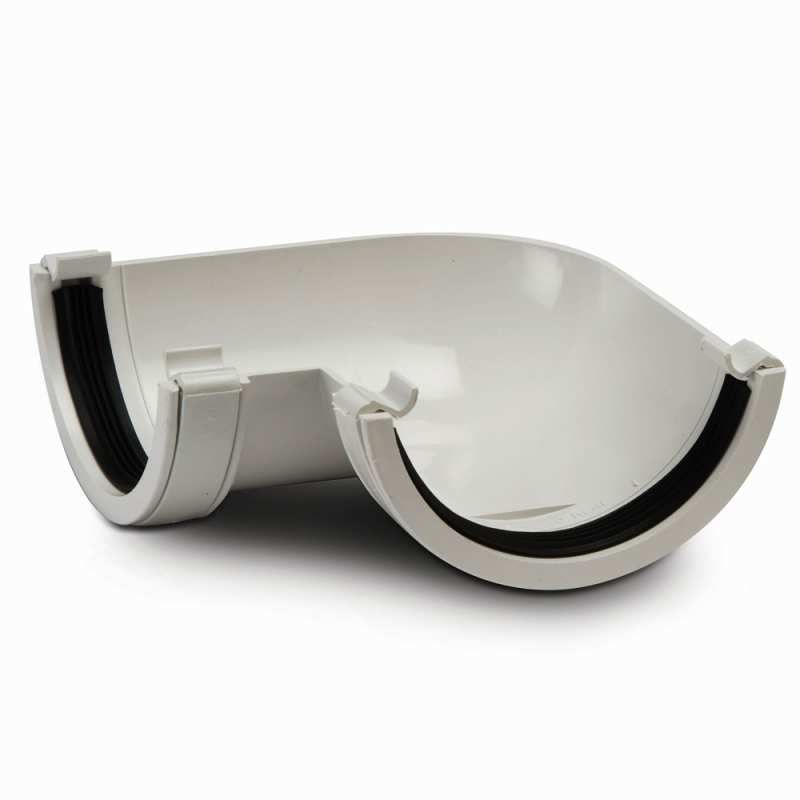 POLYPIPE RAINWATER HALF ROUND GUTTER 112mm x 90deg ANGLE RR103W WHITE