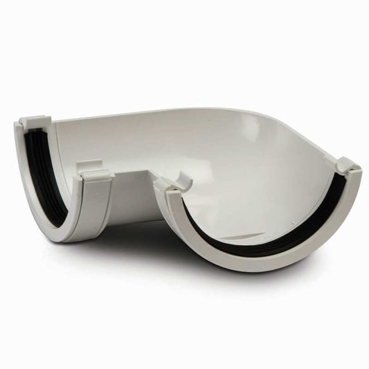 POLYPIPE RAINWATER HALF ROUND GUTTER 112mm x 90deg ANGLE RR103W WHITE
