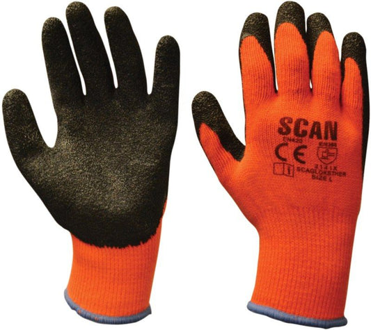 SCAN SCAGLOKSTHER THERMAL LATEX PALM GLOVES LARGE BLACK/ORANGE