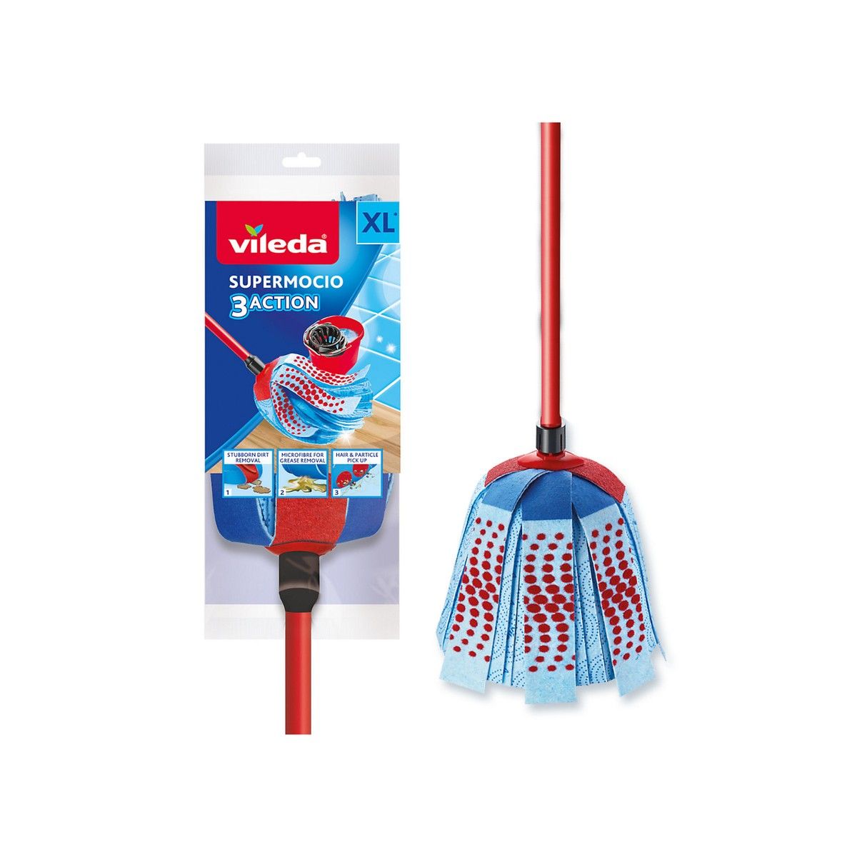 VILEDA VIL152387 SUPERMOCIO 3 ACTION XL MOP HEAD & HANDLE