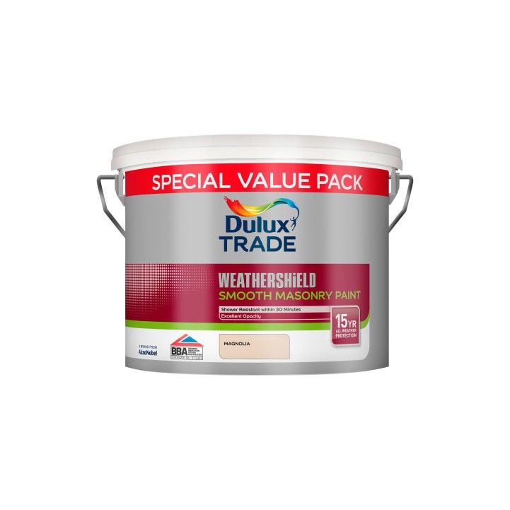 DULUX TRADE WEATHERSHIELD SMOOTH MASONRY PAINT 7.5l MAGNOLIA 5583720