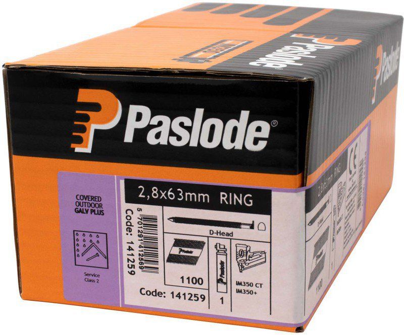 PASLODE 141259 63MM RING GALV-PLUS NAILS BOX 1100
