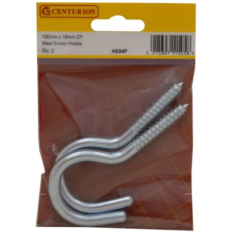 CENTURION HE54P ZINC PLATED 100mm SCREW HOOK PACK 2