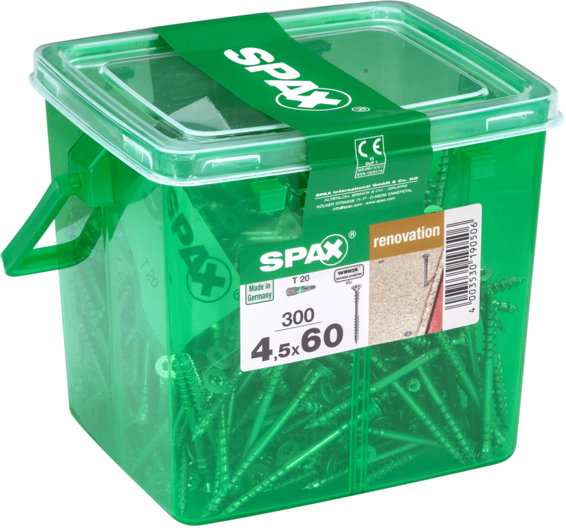 SPAX WIROX T-STAR PLUS T20 CSK FLOORING SCREWS 4.5 x 60mm TUB 300 4541010450609