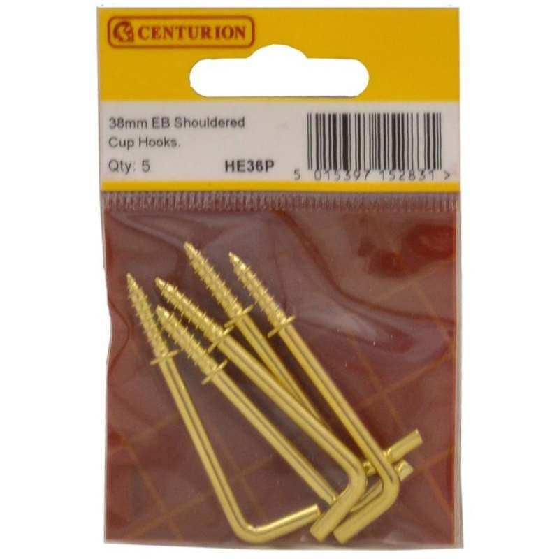 CENTURION HE36P PACK OF 5 SHOULDERED DRESSER HOOKS 38mm ELECTRO BRASS