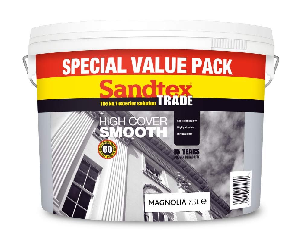 SANDTEX TRADE HIGH COVER SMOOTH 7.5l MASONRY PAINT MAGNOLIA 5092817