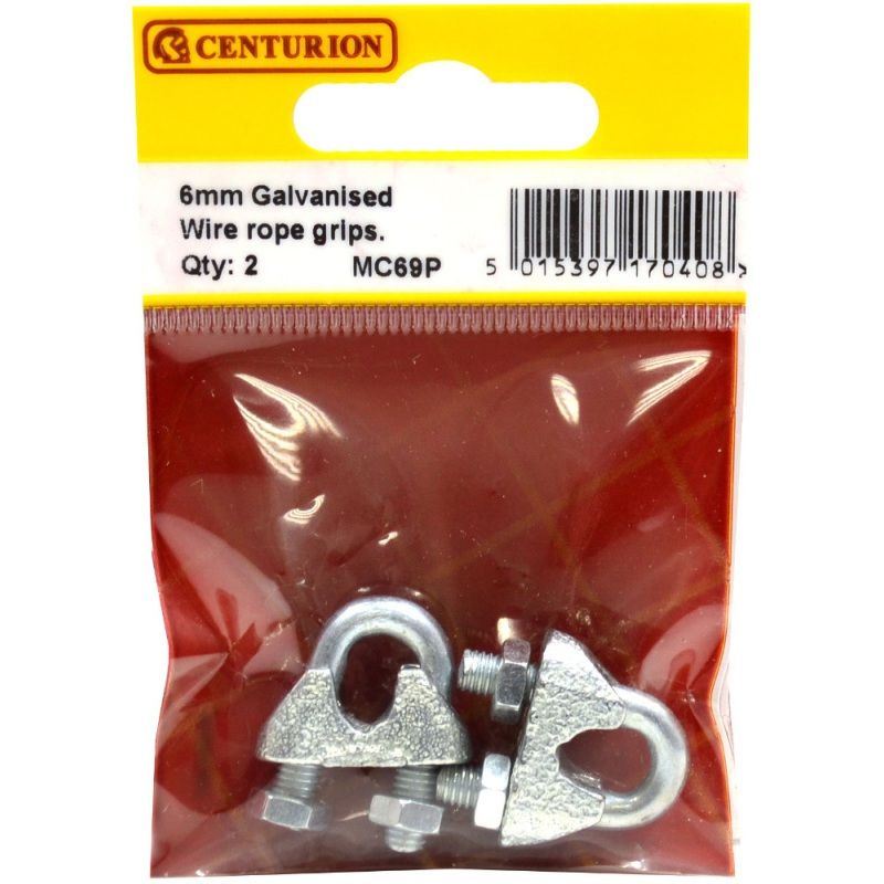 CENTURION MC69P PACK OF 2 WIRE ROPE GRIPS 6mm GALVANISED