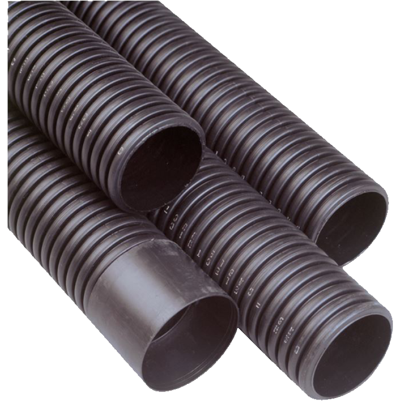 POLYPIPE RIDGIDUCT TWINWALL POWER PIPE SOCKETED INC COUPLING 125mm x 6m BLACK RB125X6