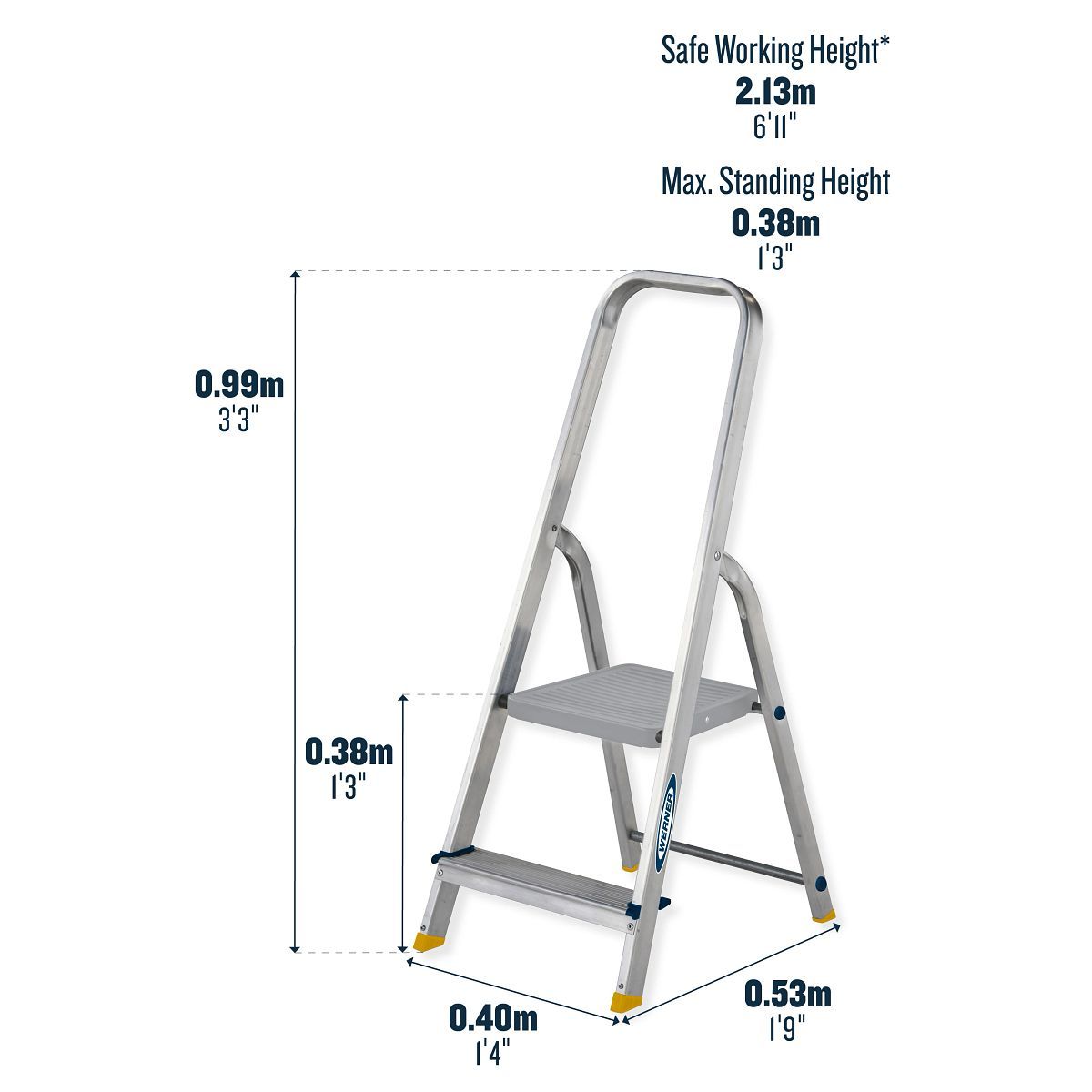 WERNER HIGH HANDRAIL PLATFORM STEPLADDER 2 TREAD 7400218L