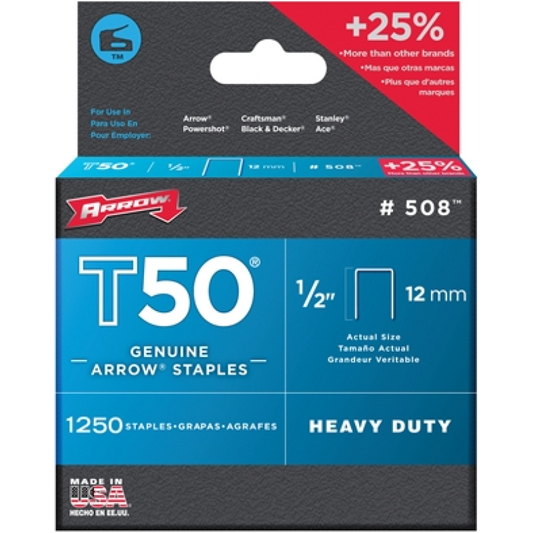 ARROW ARRT5012S T50 STAPLES 1/2" (PACK 1250)