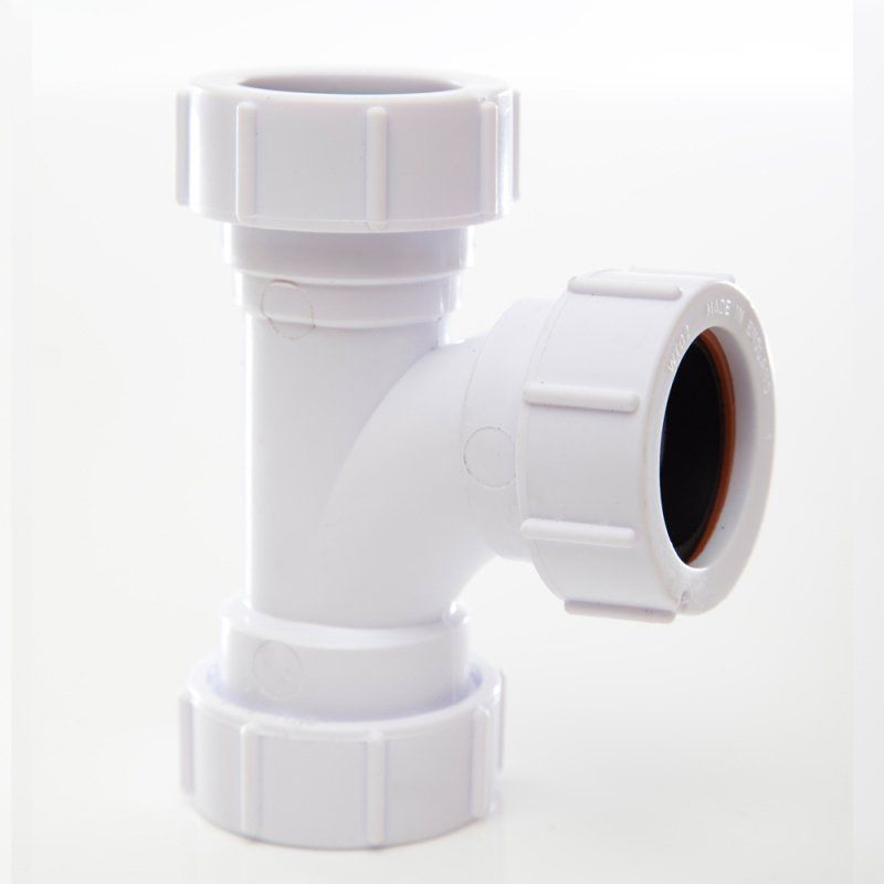 POLYPIPE COMPRESSION WASTE EQUAL TEE 32mm x 91.25deg WHITE PS21