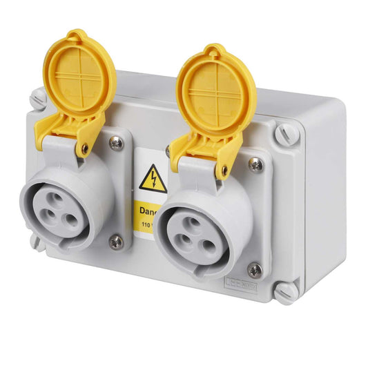 Ceenorm 16A 2P+E 110V 2 Gang Wall Mounted Socket IP44