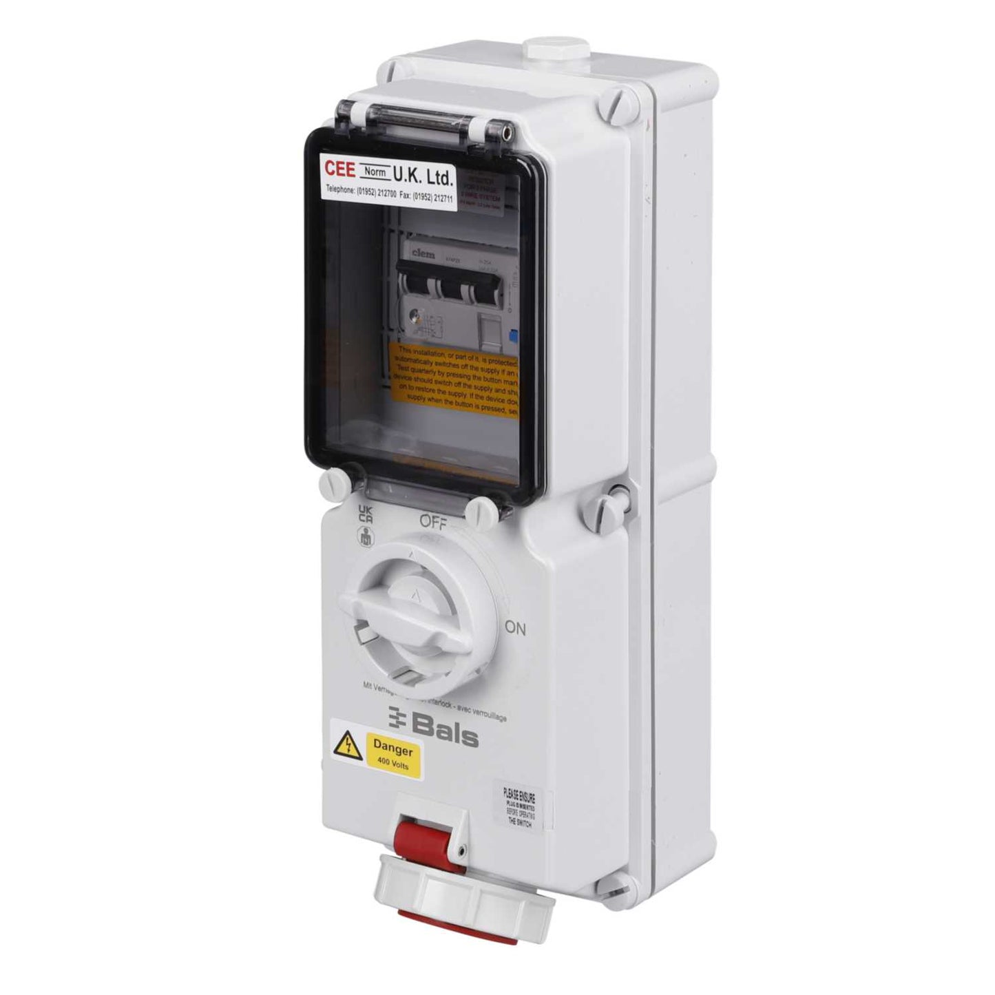 Ceenorm 16A 3P+E 415V Interlocked Wall Socket with 25A 30mA Type A RCD IP67