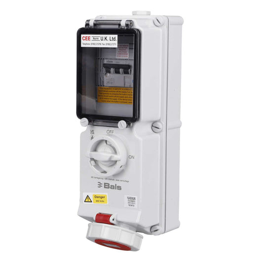 Ceenorm 32A 3P+E 415V Interlocked Wall Socket with 40A 30mA Type A RCD IP67