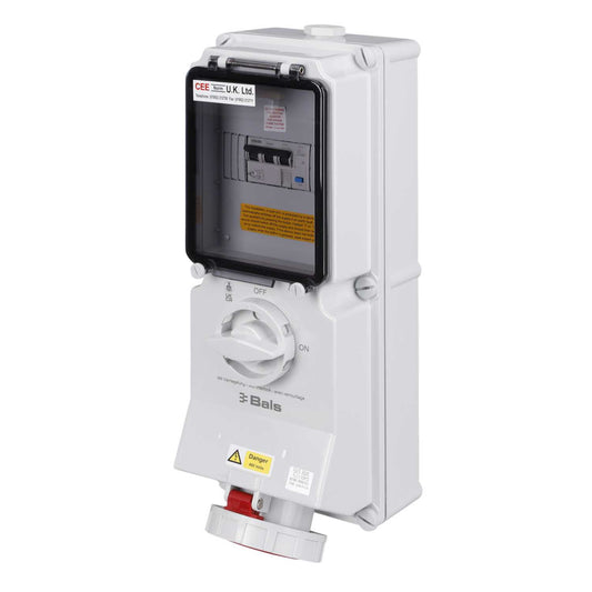 Ceenorm 63A 3P+E 415V Interlocked Wall Socket with 63A 30mA Type A RCD IP67