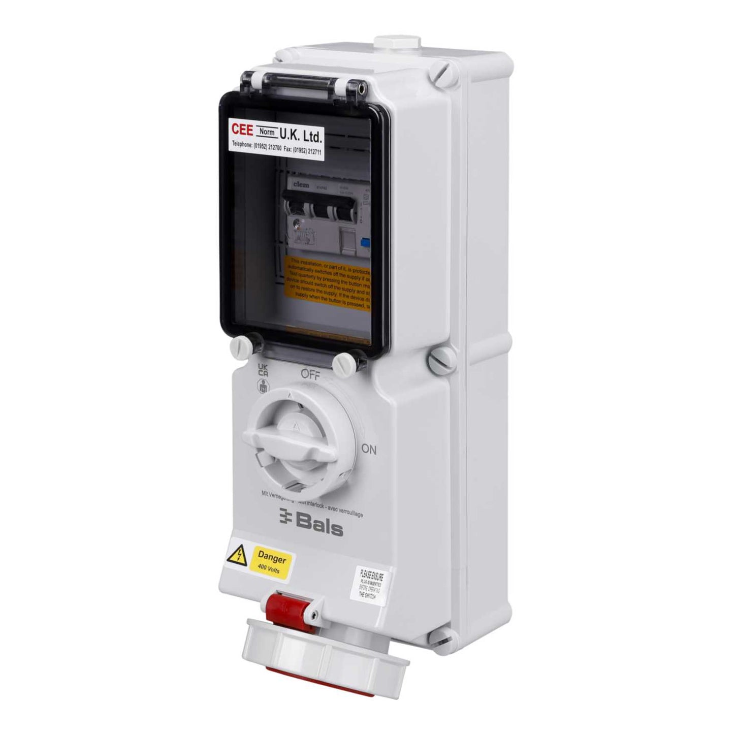 Ceenorm 32A 3P+N+E 415V Interlocked Wall Socket with 40A 30mA Type A RCD IP67