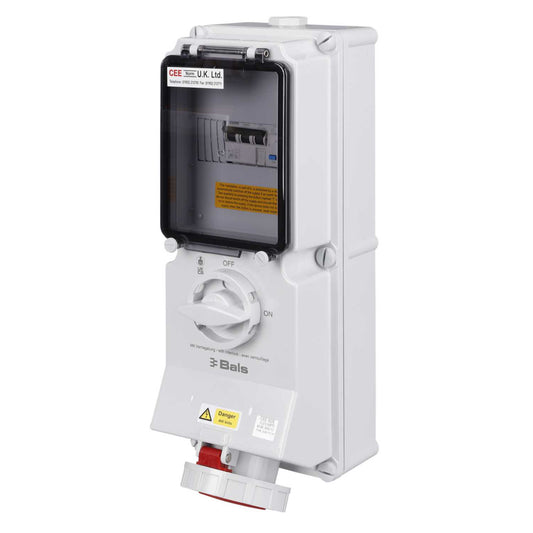 Ceenorm 63A 3P+N+E 415V Interlocked Wall Socket with 63A 30mA Type A RCD IP67