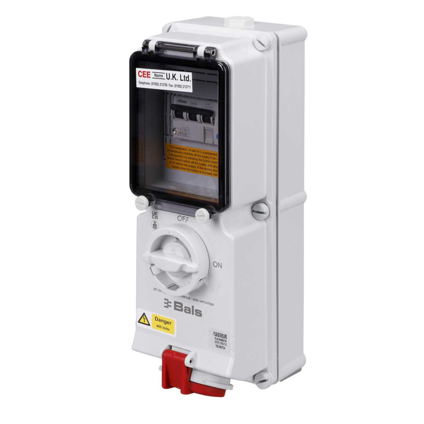 Ceenorm 16A 3P+N+E 415V Interlocked Wall Socket with 25A 30mA Type A RCD IP44