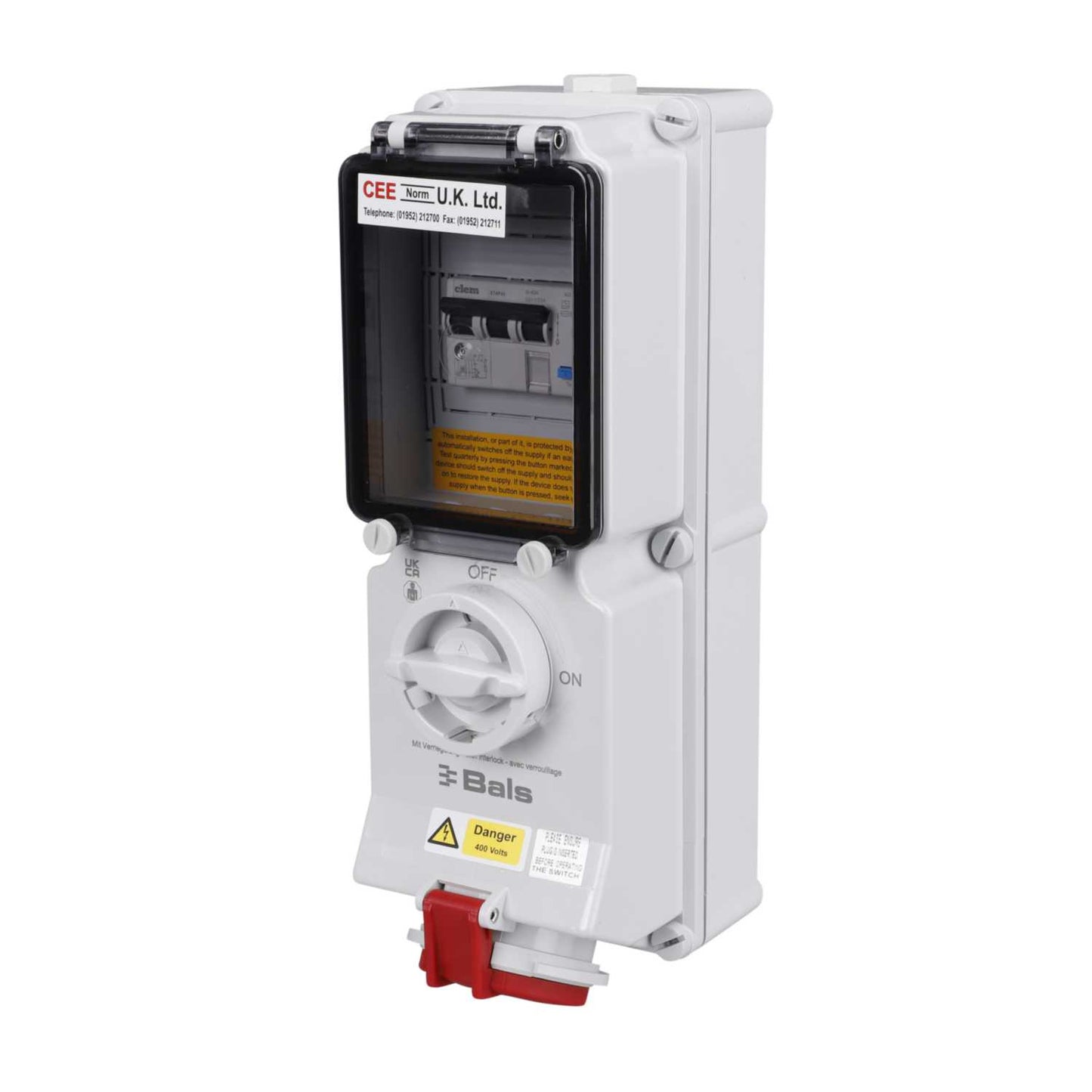 Ceenorm 32A 3P+N+E 415V Interlocked Wall Socket with 40A 30mA Type A RCD IP44