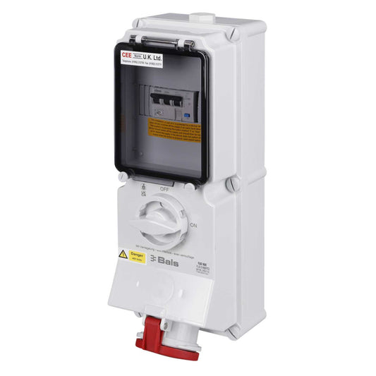 Ceenorm 63A 3P+N+E 415V Interlocked Wall Socket with 63A 30mA Type A RCD IP44