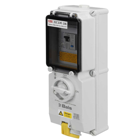 Ceenorm 16A 2P+E 110V Interlocked Wall Socket with 25A 30mA Type A RCD IP44