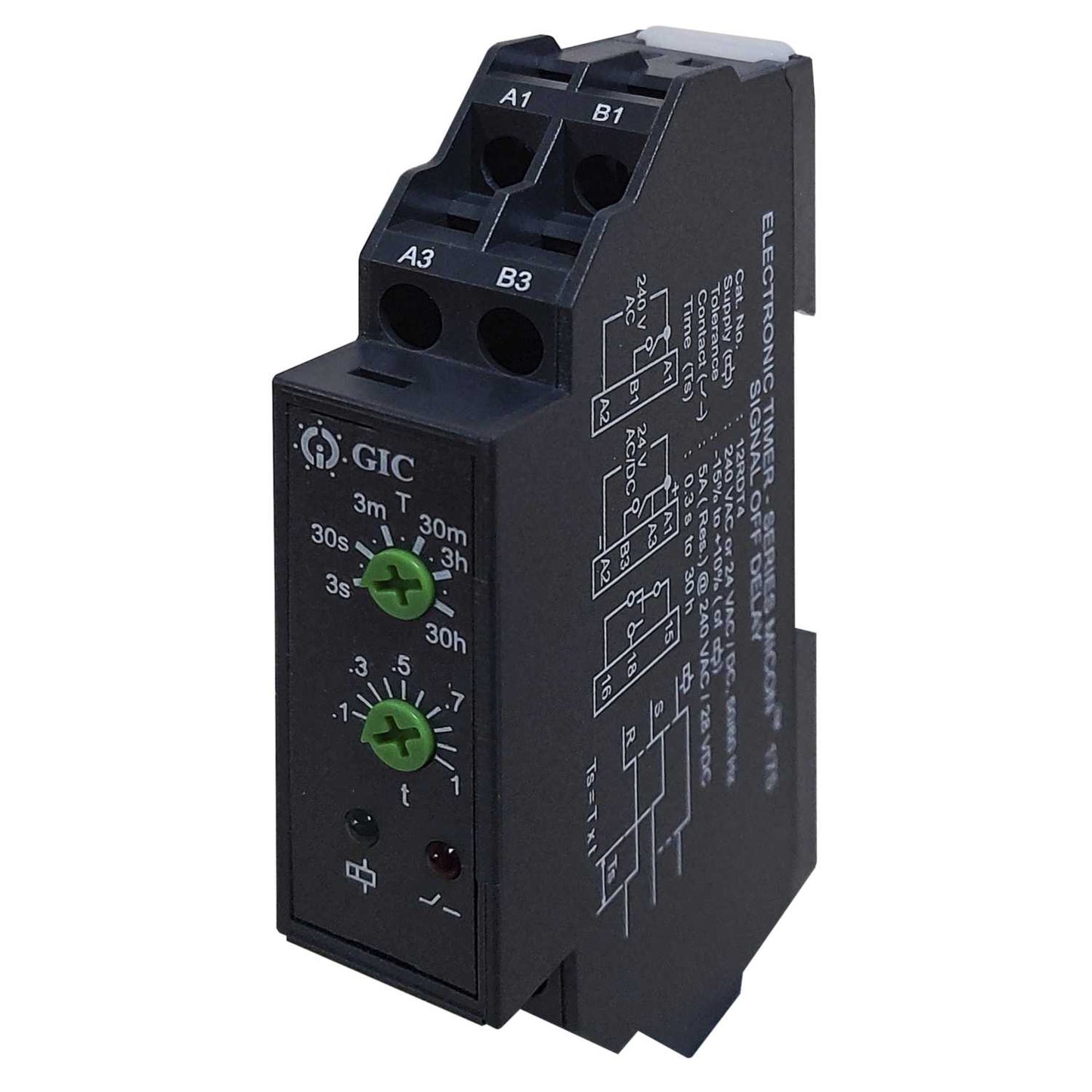 GIC 5A 24V AC/DC / 230V AC DIN Rail Mounted Off Delay Timer Spco