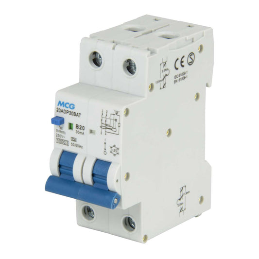 MCG 20A Double Pole 2 Module Bidirectional B Curve 10kA 30mA Type A Rcbo