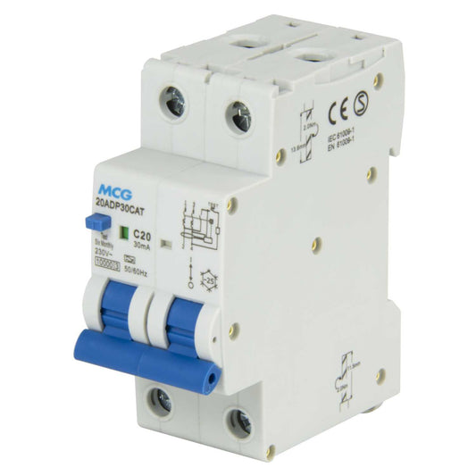 MCG 20A Double Pole 2 Module Bidirectional C Curve 10kA 30mA Type A Rcbo