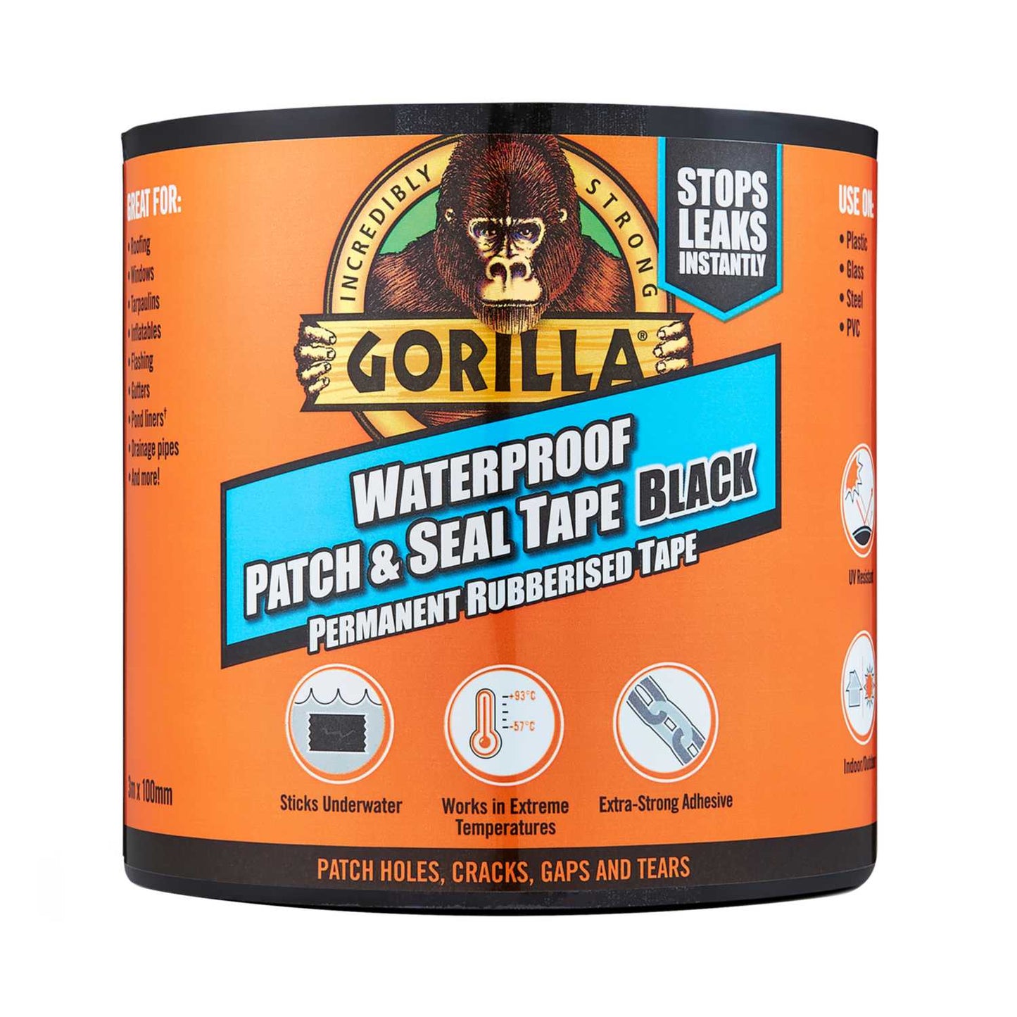 Gorilla Waterproof Patch and Seal Tape Black (3m Roll)