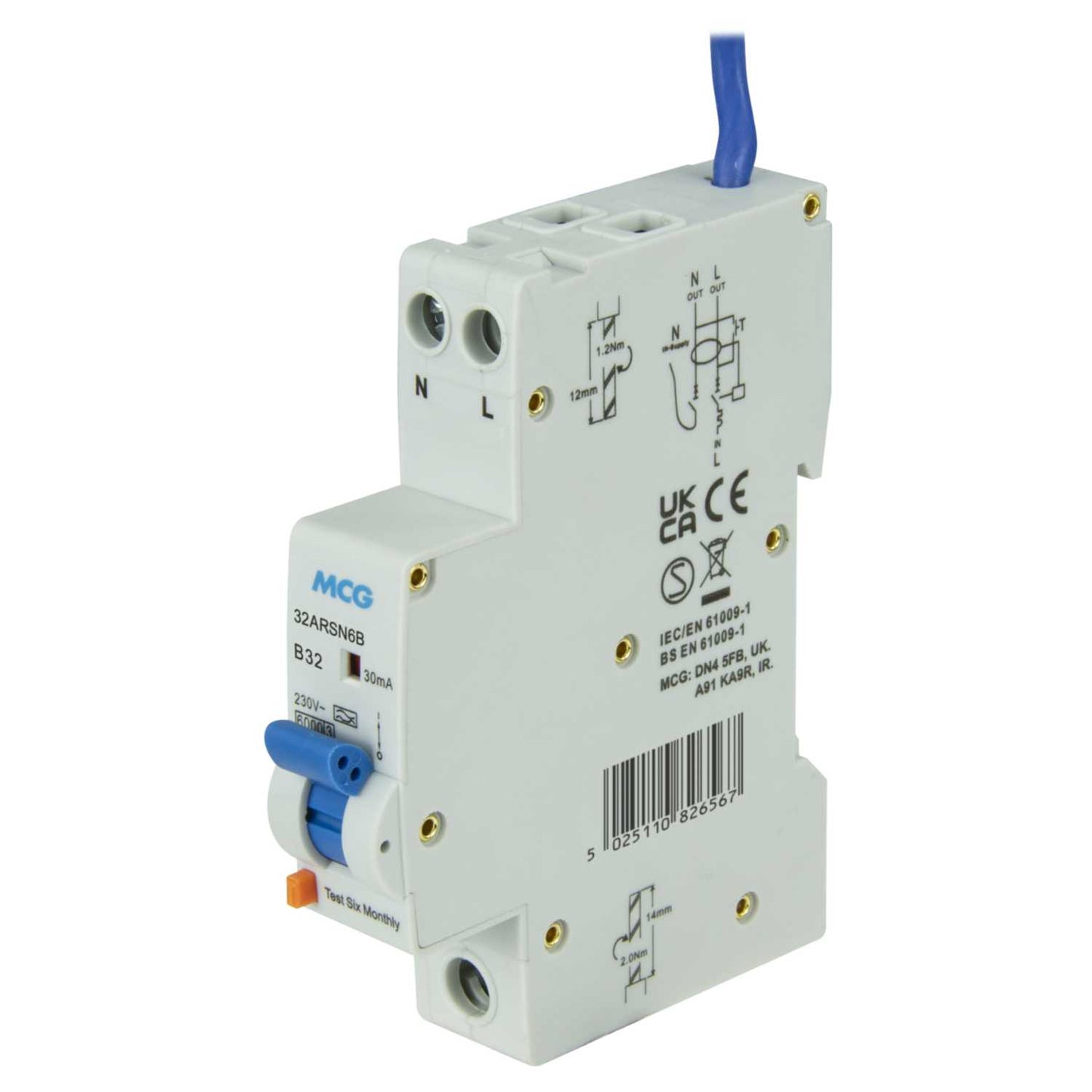 MCG 32A 1P+N 1 Module Bidirectional B Curve 6kA 30mA Type A Rcbo