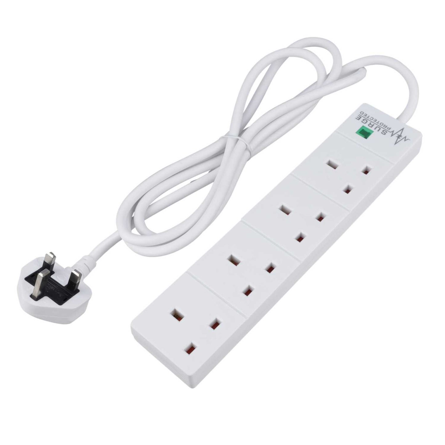 F4P 13A 2m 4 Gang Surge Protected Extension Lead with Neon White