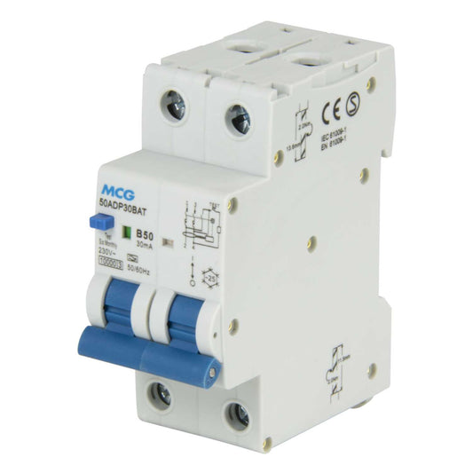 MCG 50A Double Pole 2 Module Bidirectional B Curve 10kA 30mA Type A Rcbo