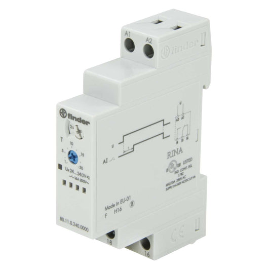 Finder 16A 24V to 240V AC / DC Multi Voltage Monofunction Modular Timer Delay On