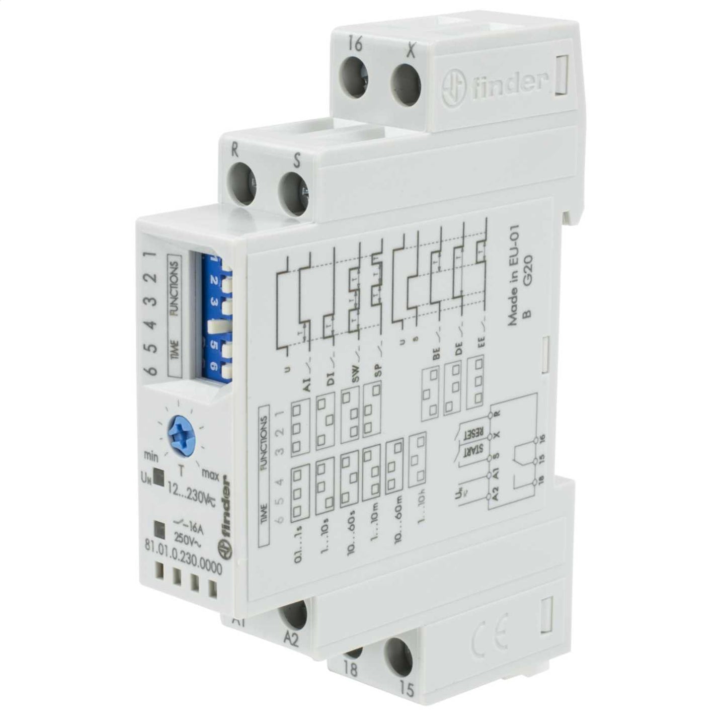 Finder 16A 12V to 230V AC / DC Multi Voltage Multifunction Modular Timer