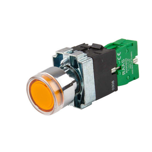 MCG Amber Illuminated Pushbutton 1 NO Contact 230V Lampholder without Lamp