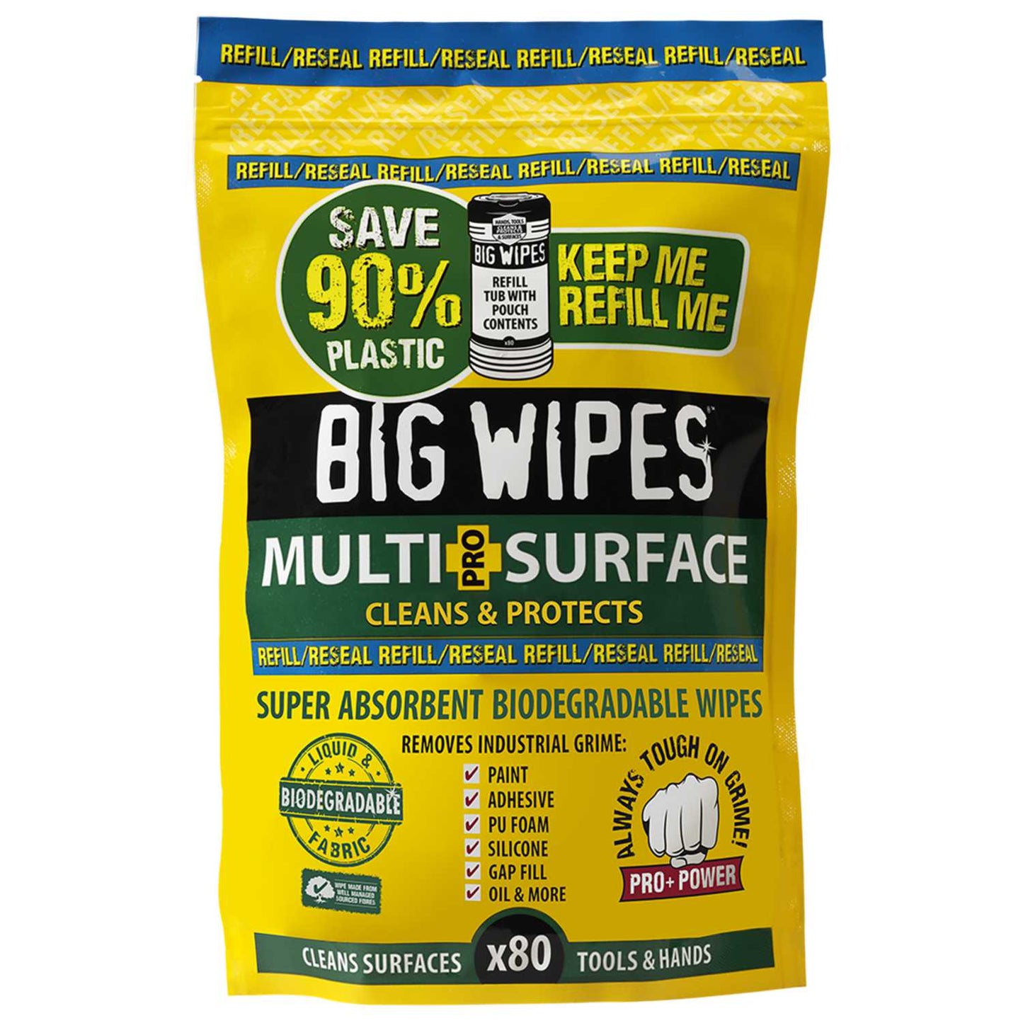 Big Wipes Multi-Surface Bio Pro+ Wipes Refill Pouch of 80