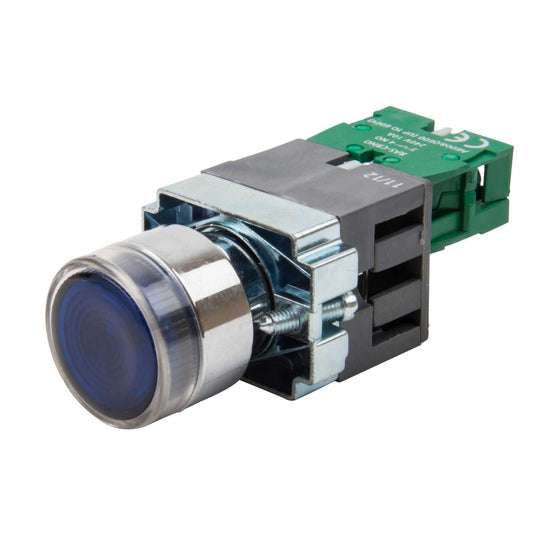 MCG Blue Illuminated Pushbutton 1 NO Contact 230V Lampholder without Lamp