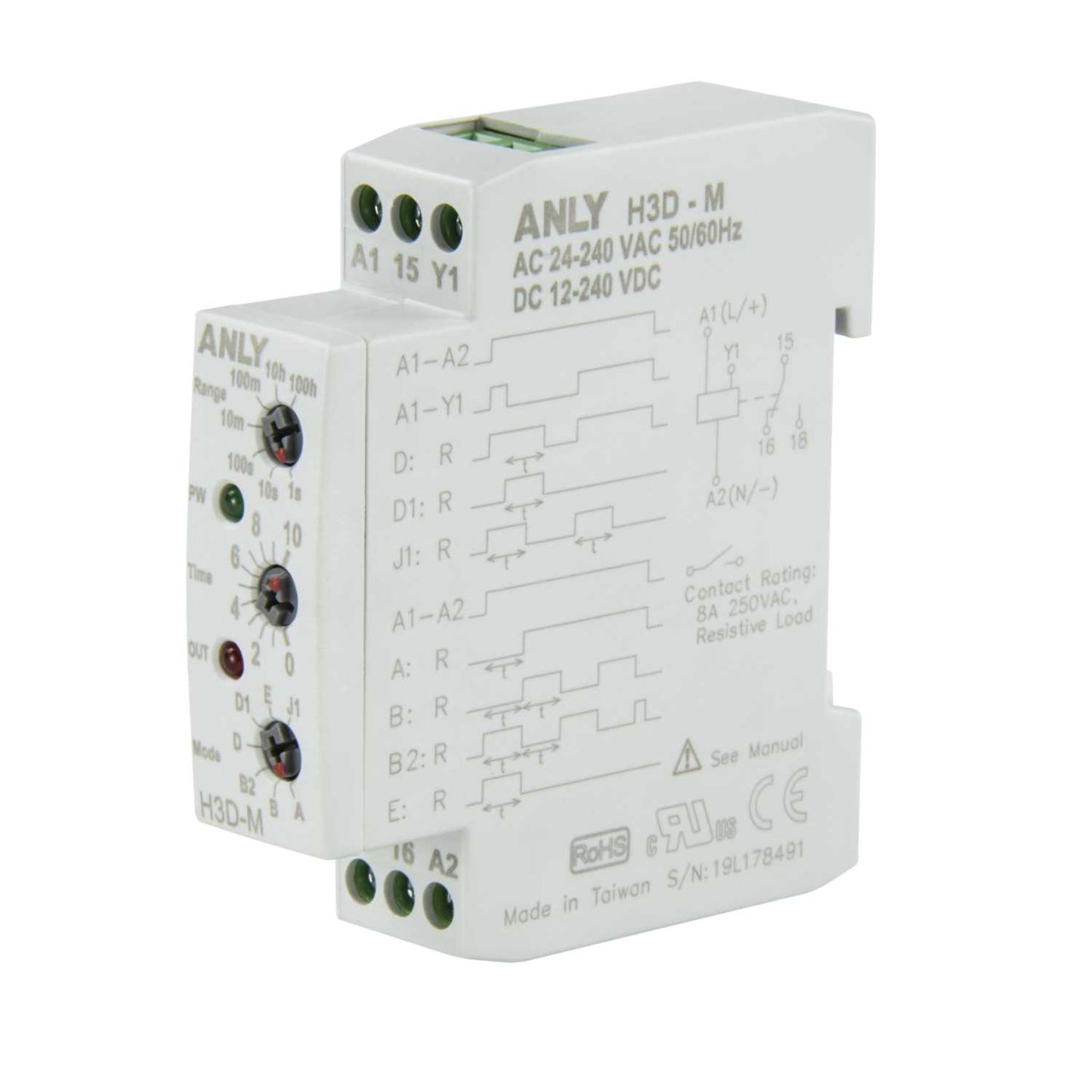 Crompton 12 to 230V AC / DC Multi Function Electronic DIN Rail Timer Relay