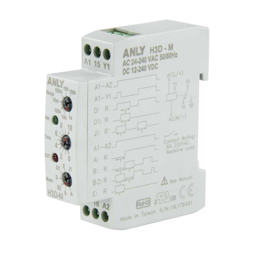 Crompton 12 to 230V AC / DC Multi Function Electronic DIN Rail Timer Relay