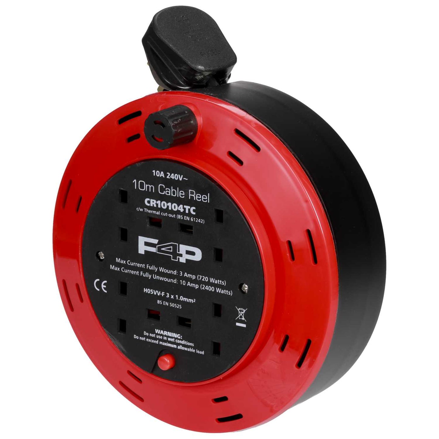 F4P 10A 10m 230V 4 Gang Cassette Cable Reel