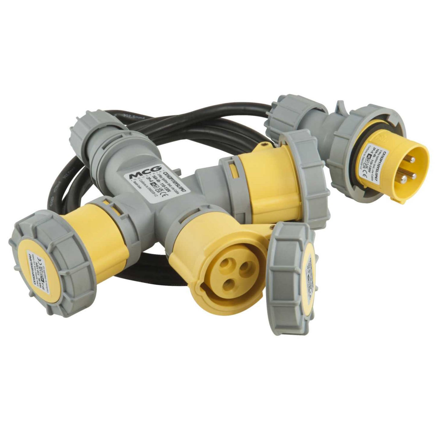 MCG 16A 2P+E 110V 3 Way Y Splitter with Cable and Plug IP67