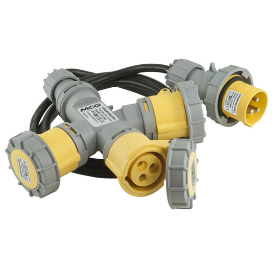 MCG 16A 2P+E 110V 3 Way Y Splitter with Cable and Plug IP67