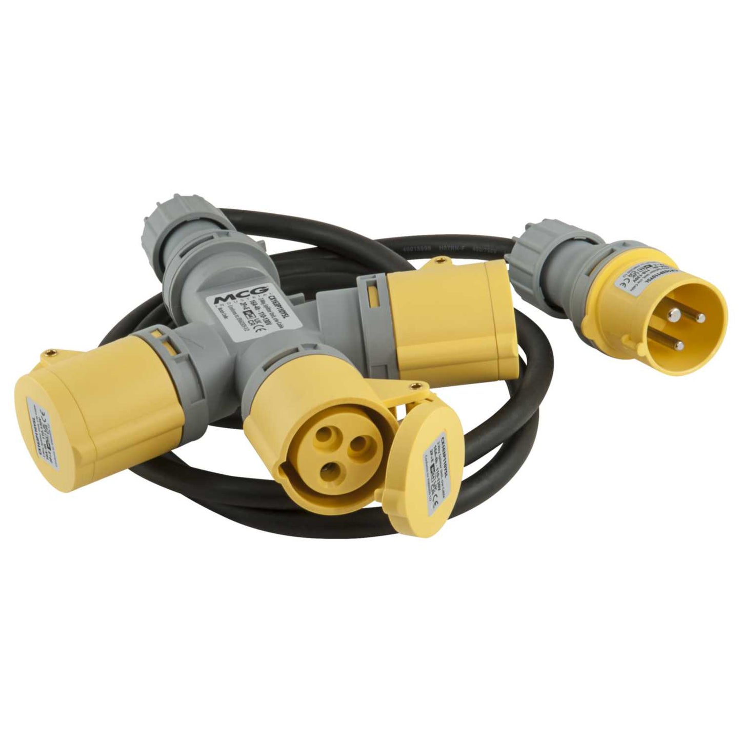 MCG 16A 2 P+E 110V 3 Way Y Splitter c/w Cable and Plug IP44