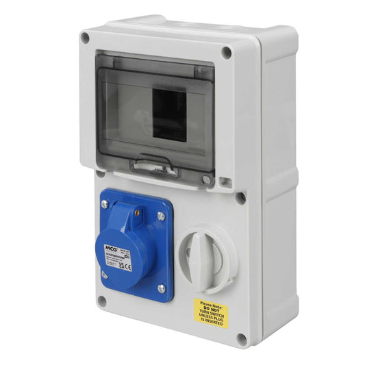 MCG Connexs 16A 2P+E 230V Interlocked Switched Socket with RCD Compartment IP44