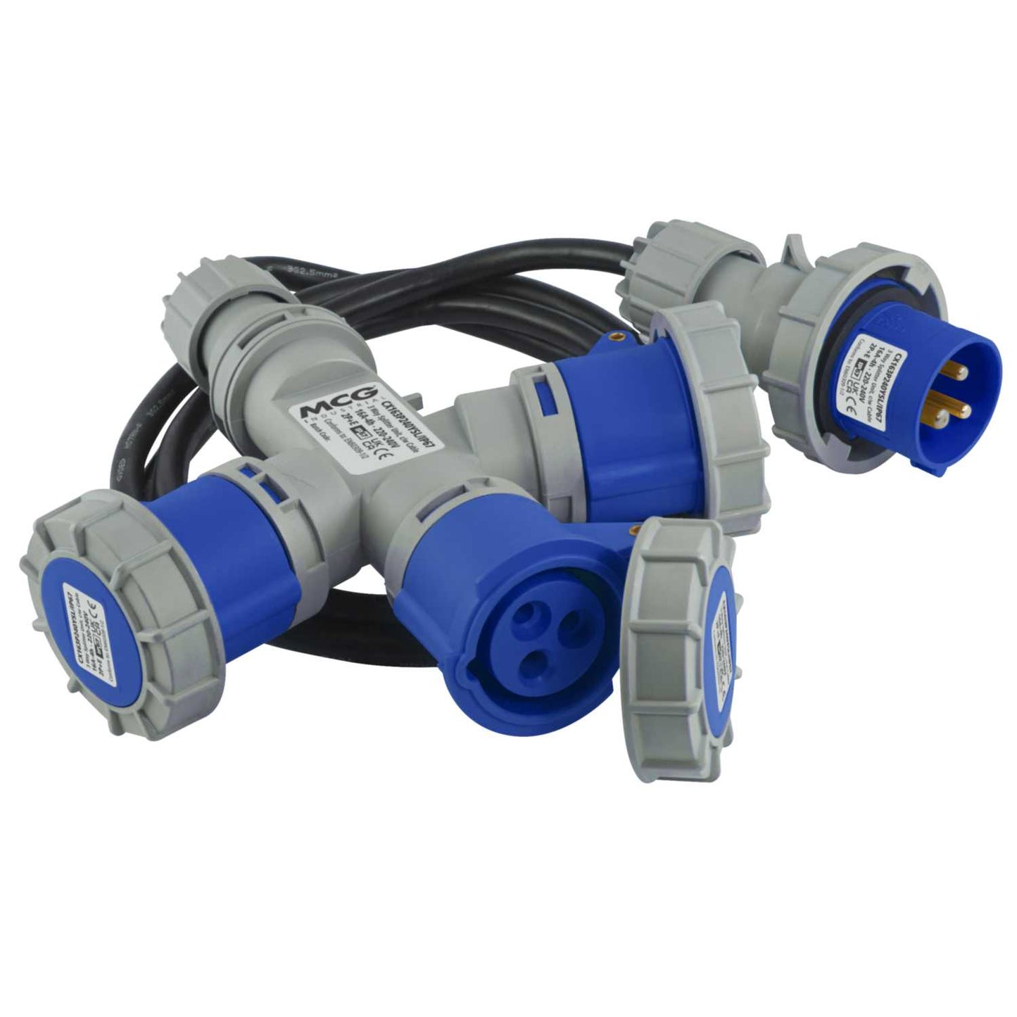 MCG 16A 2 P+E 230V 3 Way Y Splitter c/w Cable and Plug IP67