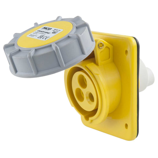 MCG 16A 2P+E 110V Angled Panel Mounted Socket IP67