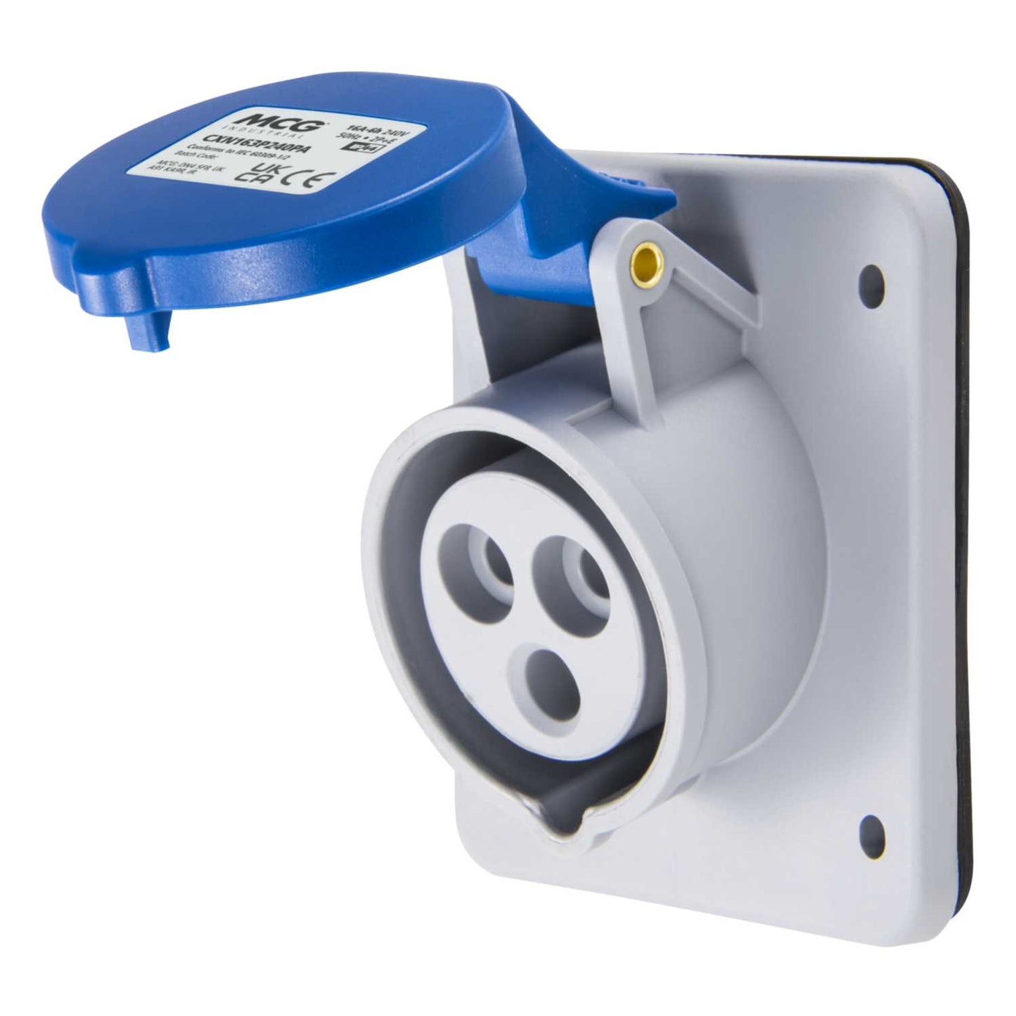 MCG 16A 2P+E 230V Angled Panel Mounted Socket IP44