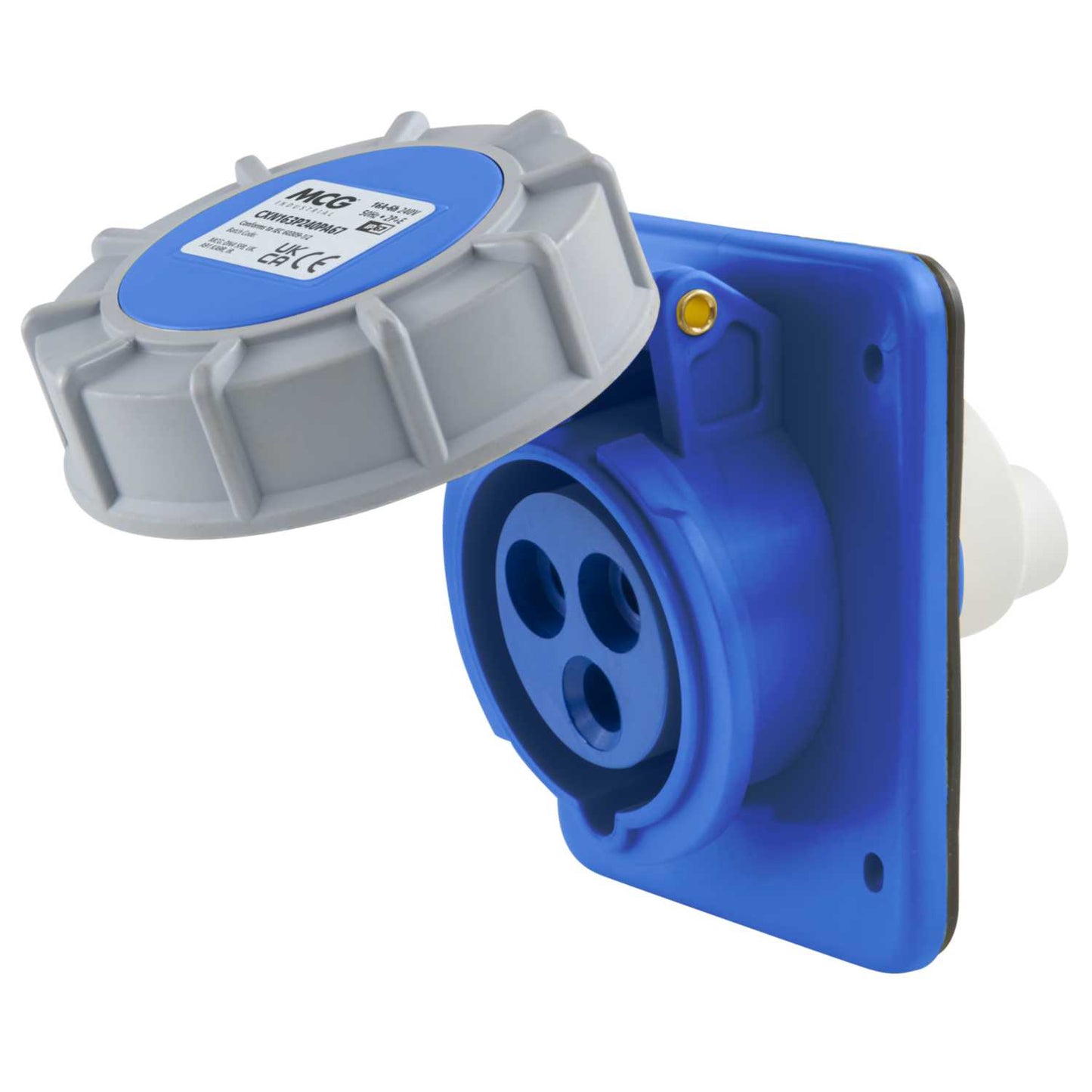 MCG 16A 2P+E 230V Angled Panel Mounted Socket IP67